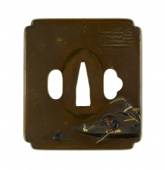 Tsuba with Cormorant Fishing at Night