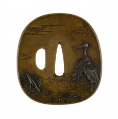 Tsuba with Herons in a Lotus Pond