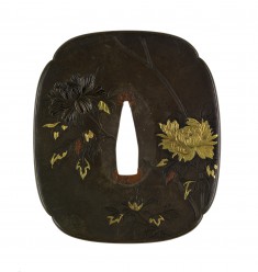 Tsuba with Peonies and Magnolia