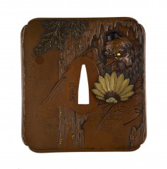 Tsuba with Yoshitsune Learning to Fence from the Tengu King