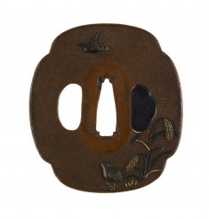 Tsuba with Quail, Sparrow and Millet