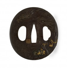 Tsuba with Horses and Court Attendants