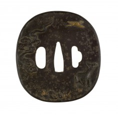 Tsuba with Stag, Crane, Rock, and Fungus
