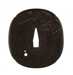 Tsuba with a Spider on a Gourd Vine Trellis