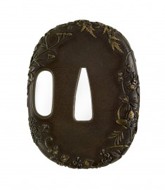 Tsuba with Autumn Grasses with Spider and Butterflies