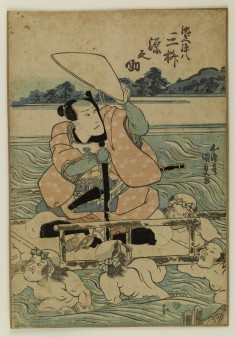Mimasu Gennosuke I as (?) Carried Across a River