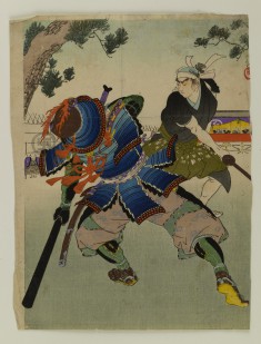 Two Men Fghting, People Watch in Stands