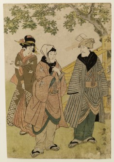 Two Men and Geisha Outdoors