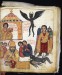 Thumbnail: Above: How Satan flew away like a raven/crow when Euphemia showed him the picture of St. Michael;
Below: How Satan came (again) looking like four women and St. Michael trod on him