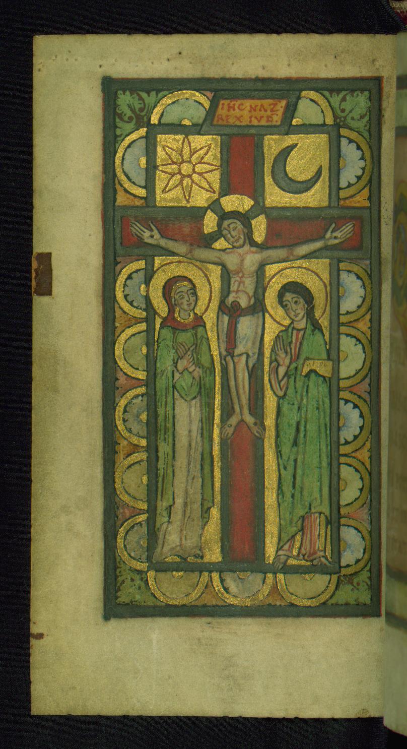 Image for Leaf from Helmarshausen Psalter: Christ on the Cross with Mary and Saint John