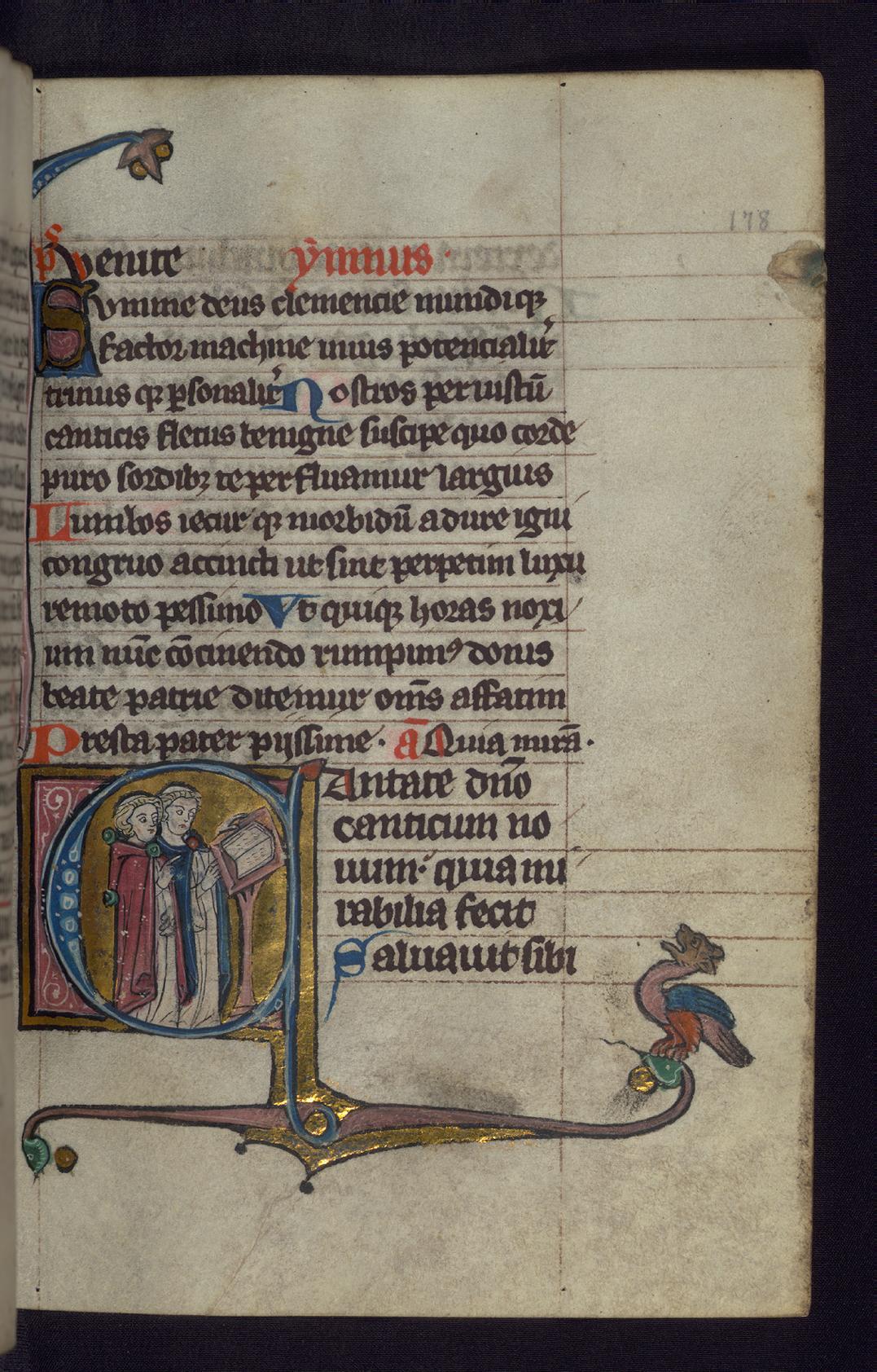 Image for Initial C with Two Clerics at a Lectern; Hybrid Animal in Margins