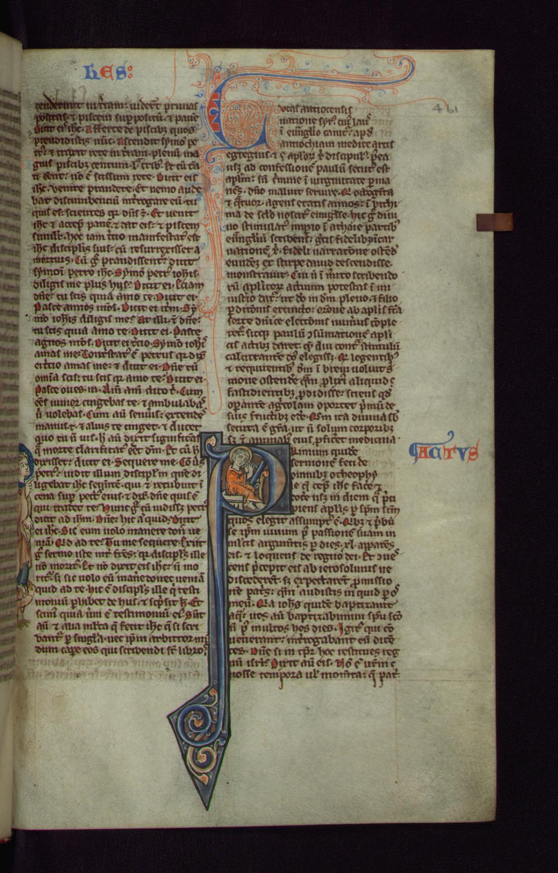 Image for Historiated Initial "P" with St. Luke Writing and Marginal Figure of St. John