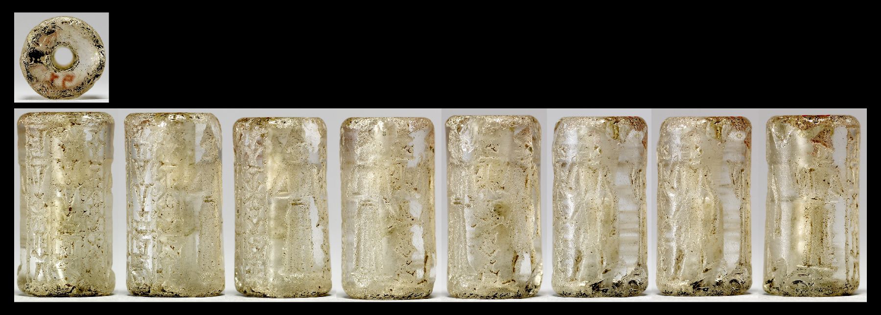 Image for Cylinder Seal with Three Standing Figures and an Inscription