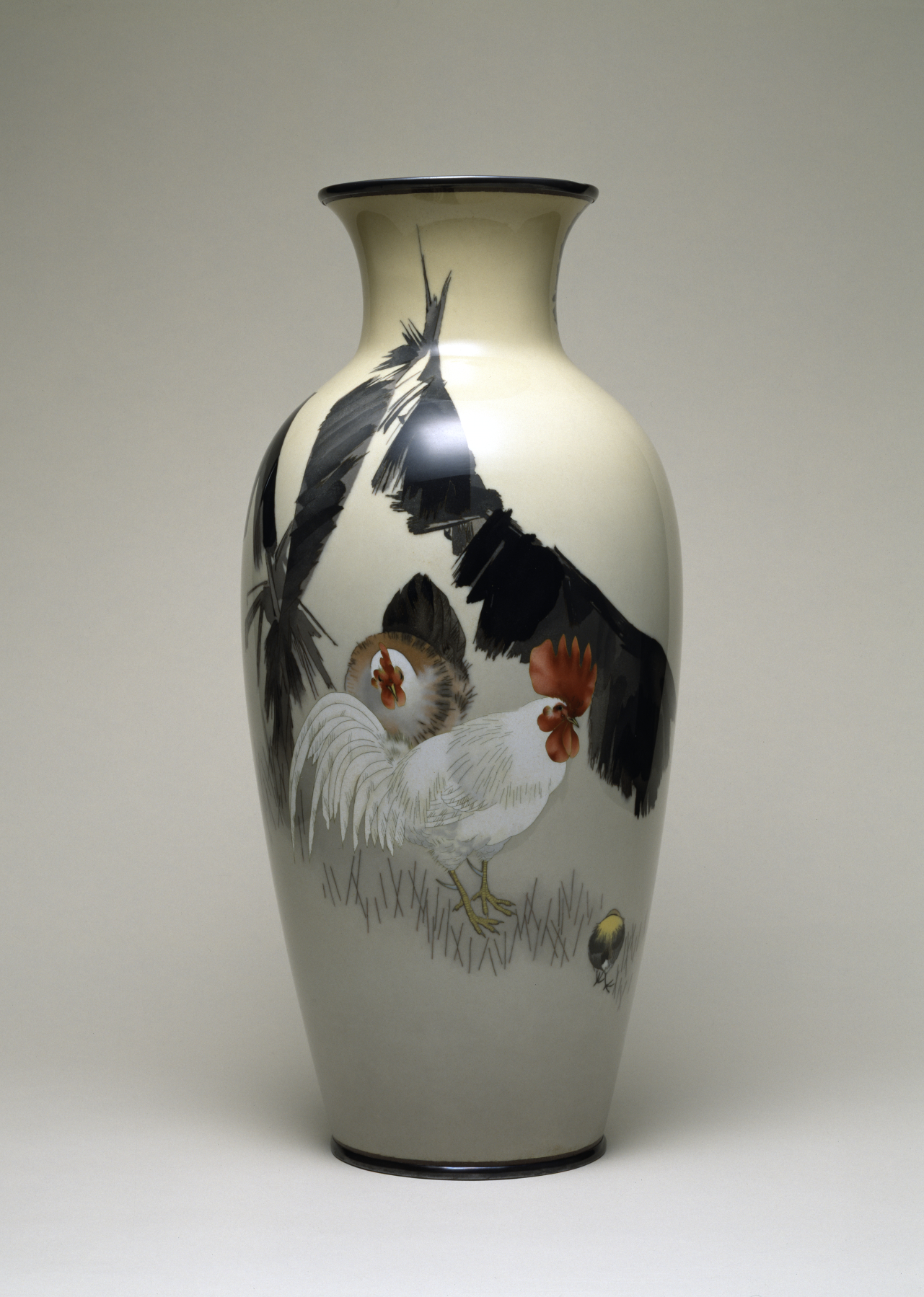 Image for Vase with Rooster, Hen, and Chicks among Banana Plants