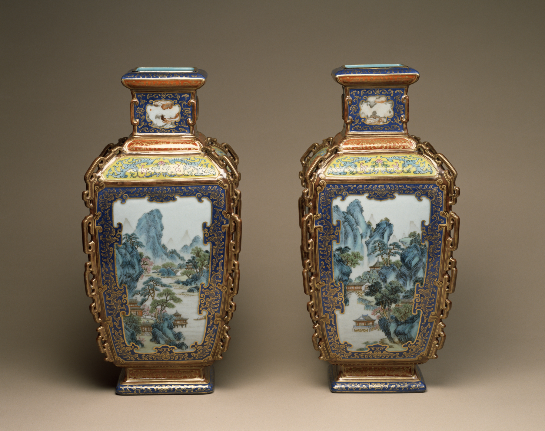Image for One of a Pair of Vases with Landscapes of the Four Seasons