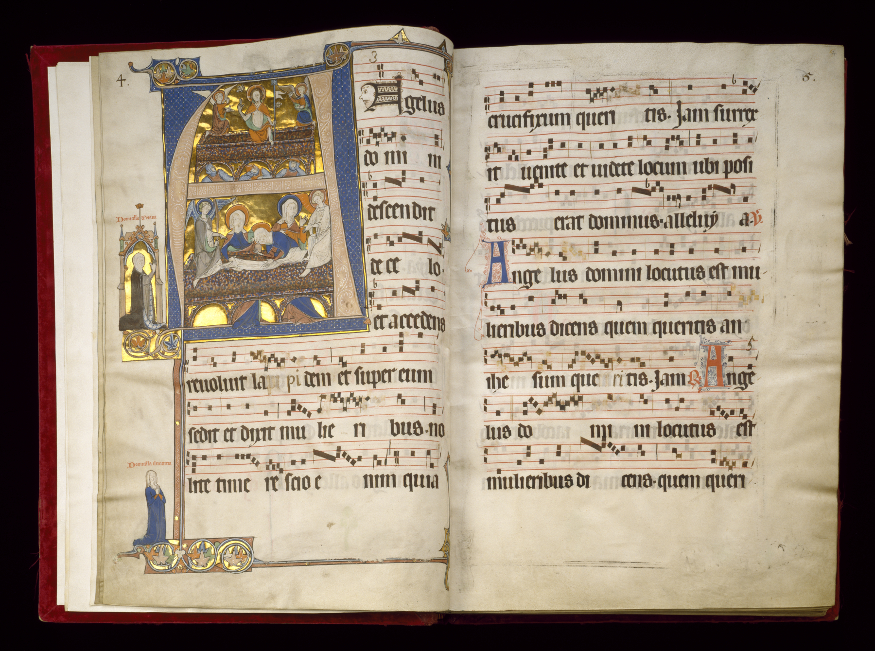 Image for Leaf from the Beaupré Antiphonary: Initial "A" with the Resurrection and Three Marys at the Tomb