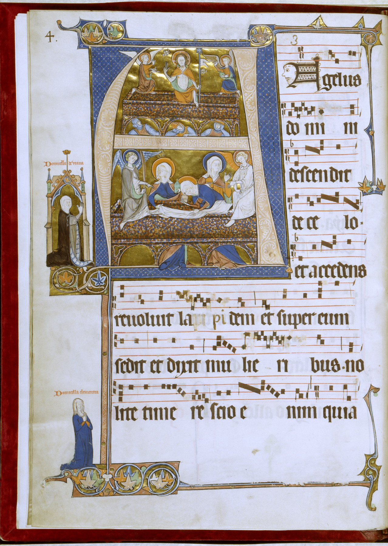 Image for Leaf from the Beaupré Antiphonary: Initial "A" with the Resurrection and Three Marys at the Tomb