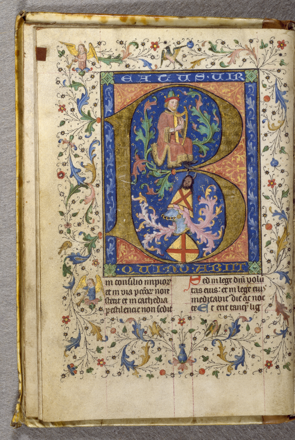 Image for Leaf from Breviary: Psalm 1, Initial B with David Playing the Harp