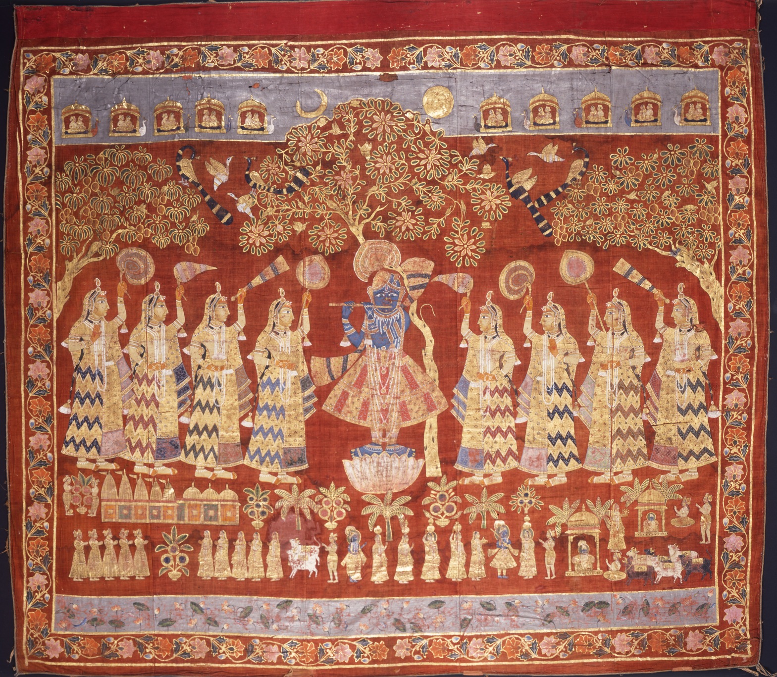 Image for Temple Hanging (Pichvai) Depicting Krishna with Gopis