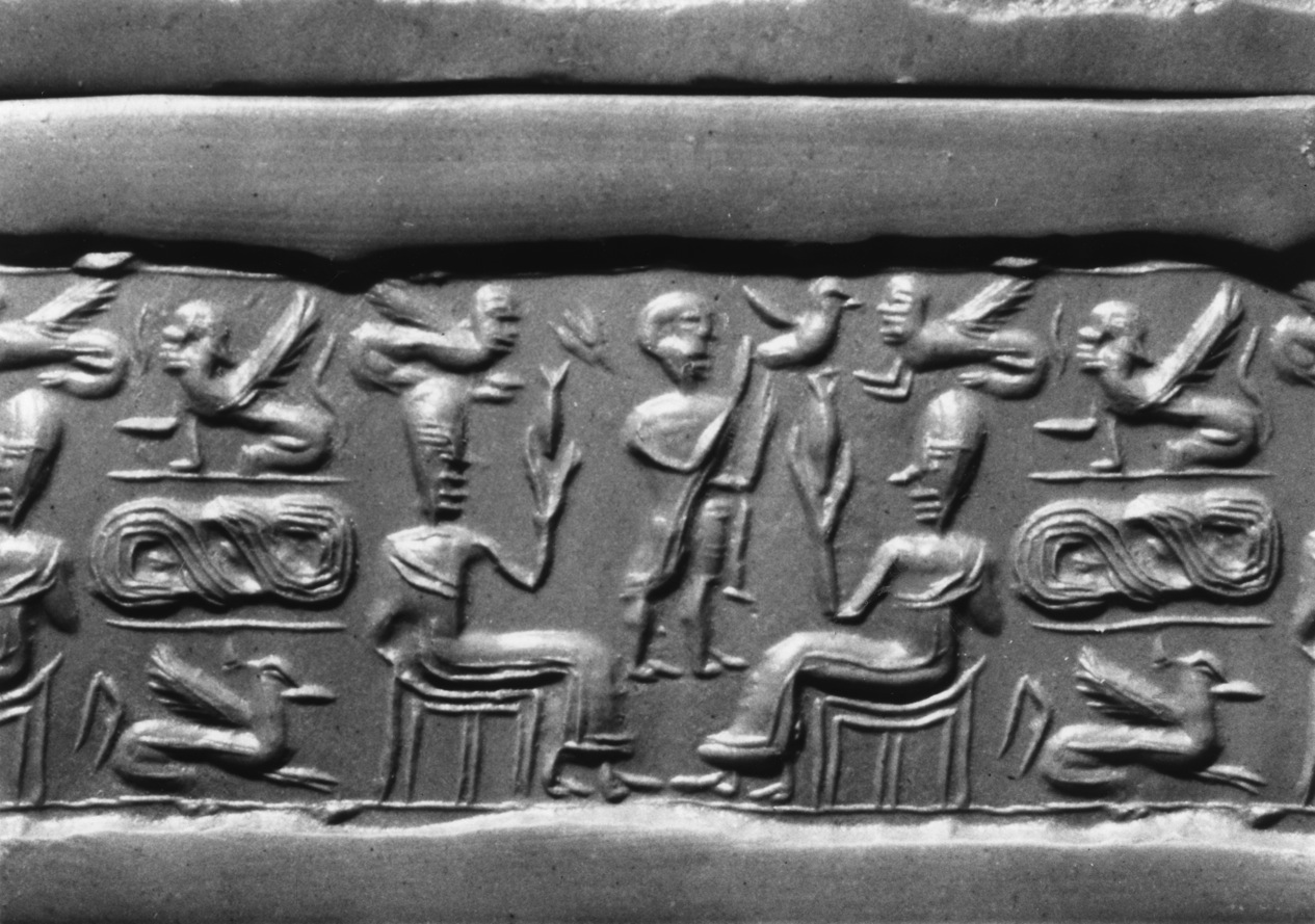 Image for Cylinder Seal with a Presentation Scene and Winged Sphinxes