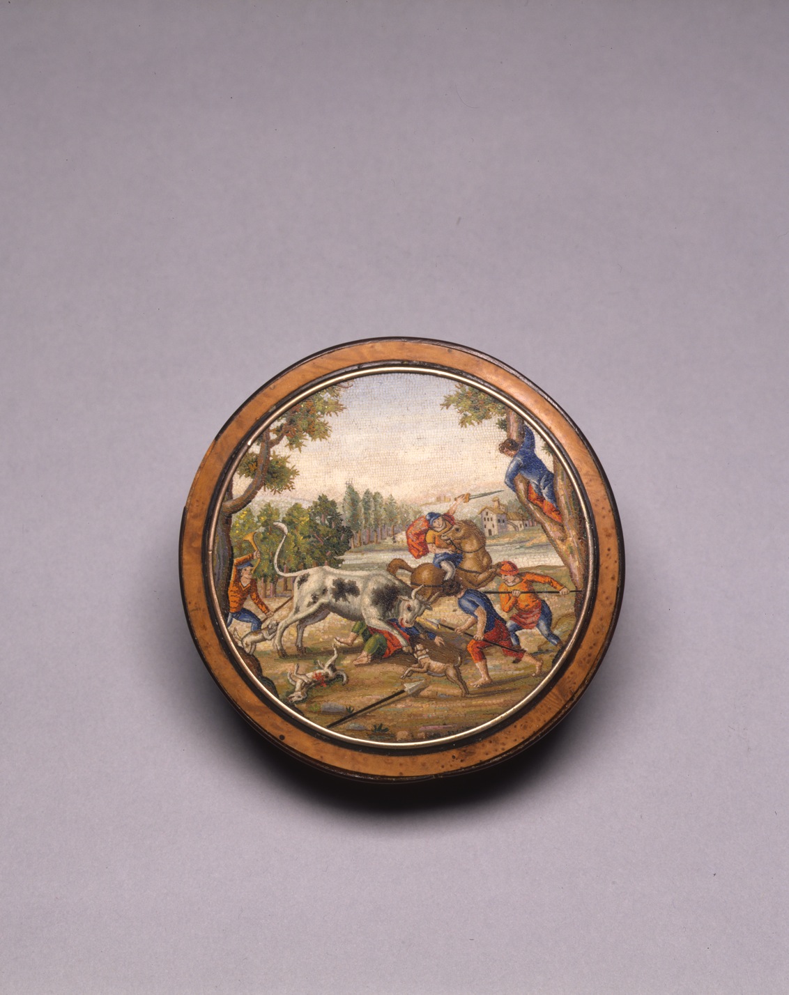 Image for Snuffbox with Miniature Mosaic of Men Fighting a Bull