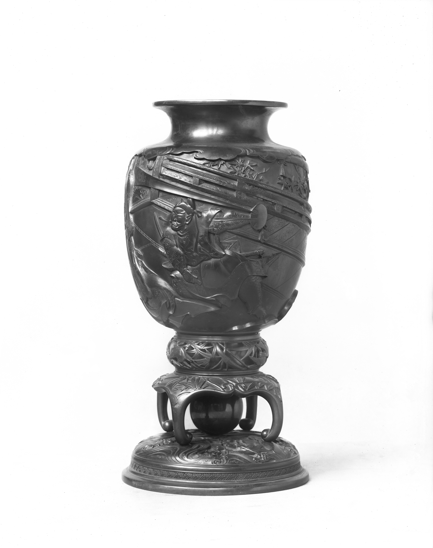 Image for Vase (kabin), in four parts, depicting the story of Tamama no Mae exposed as a demon