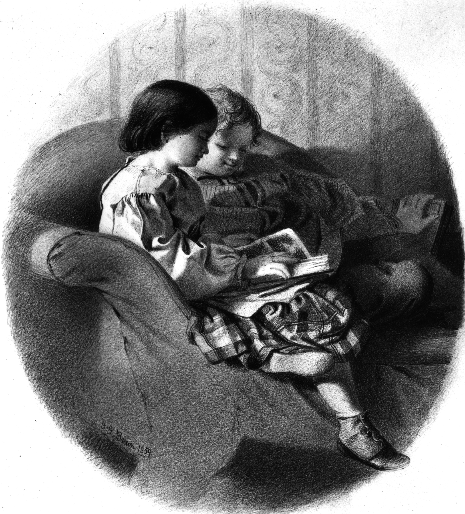 Image for Girl and Boy Reading on a Sofa