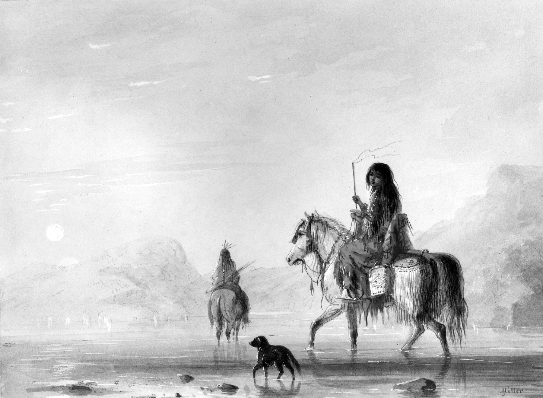 Image for Indian and His Squaw Fording a River