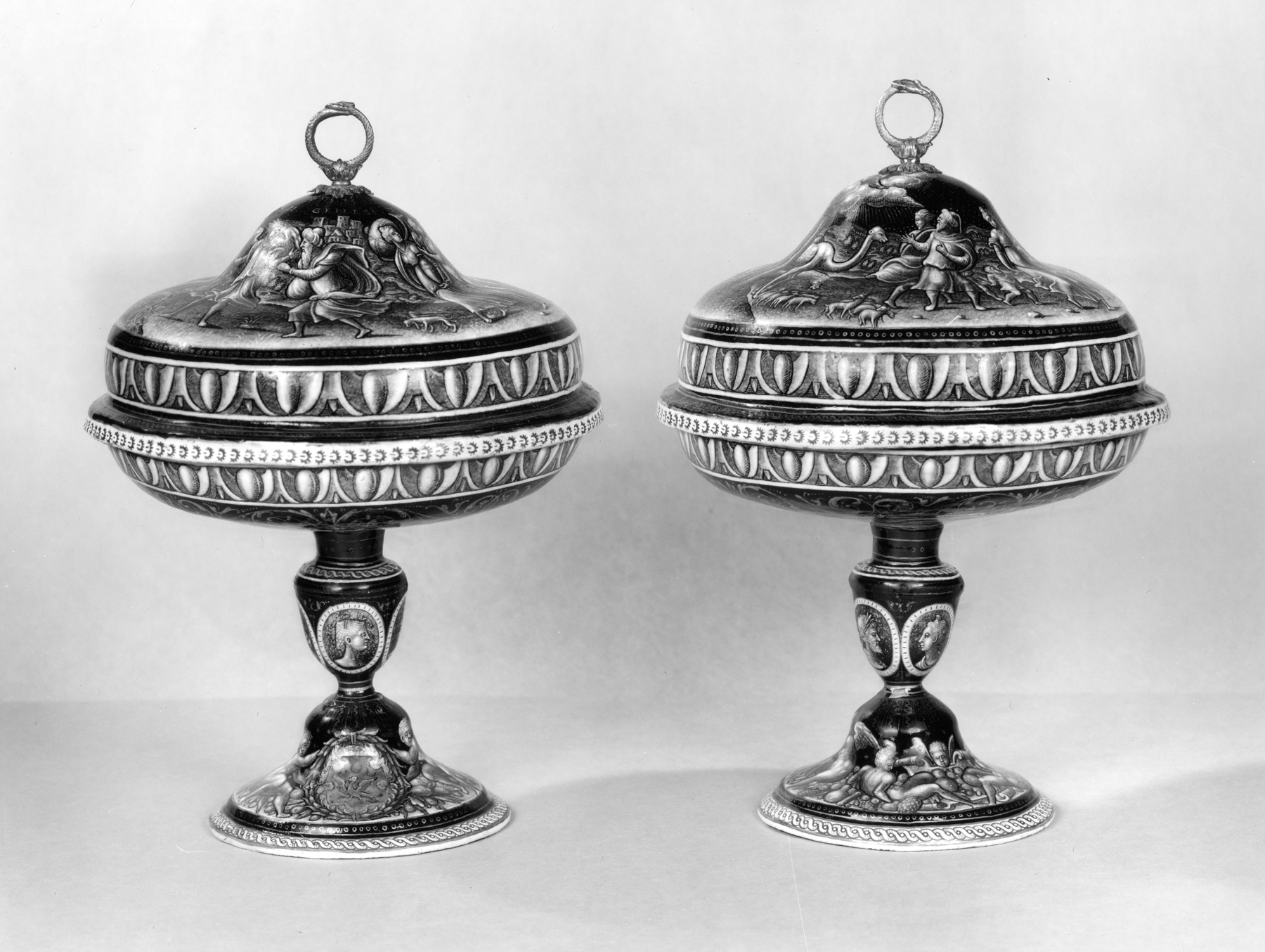Image for One of a Pair of Covered Footed Bowls with Abraham and Lot