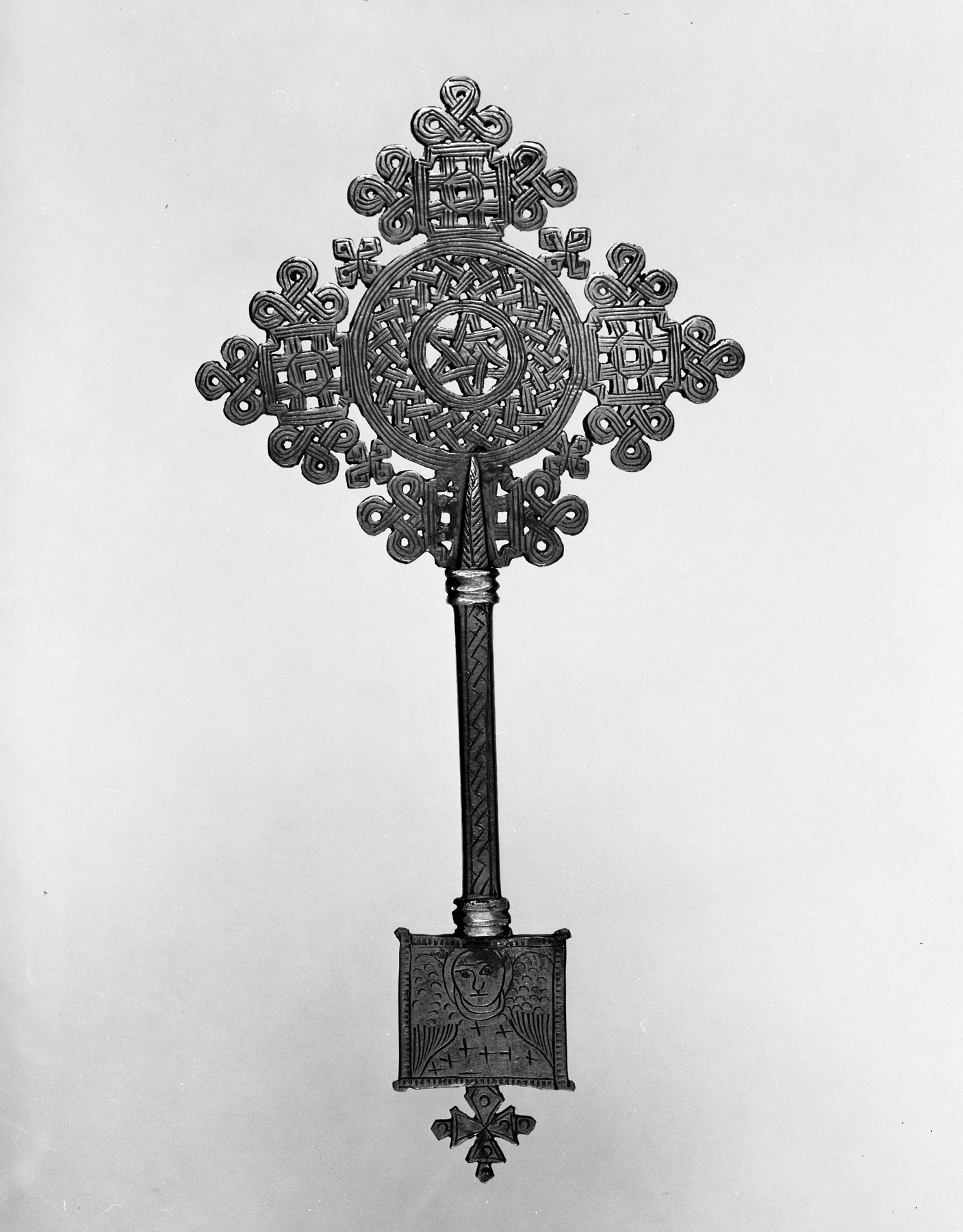 Image for Ethiopian Hand Cross Decorated with the Face of a Saint and Strapwork