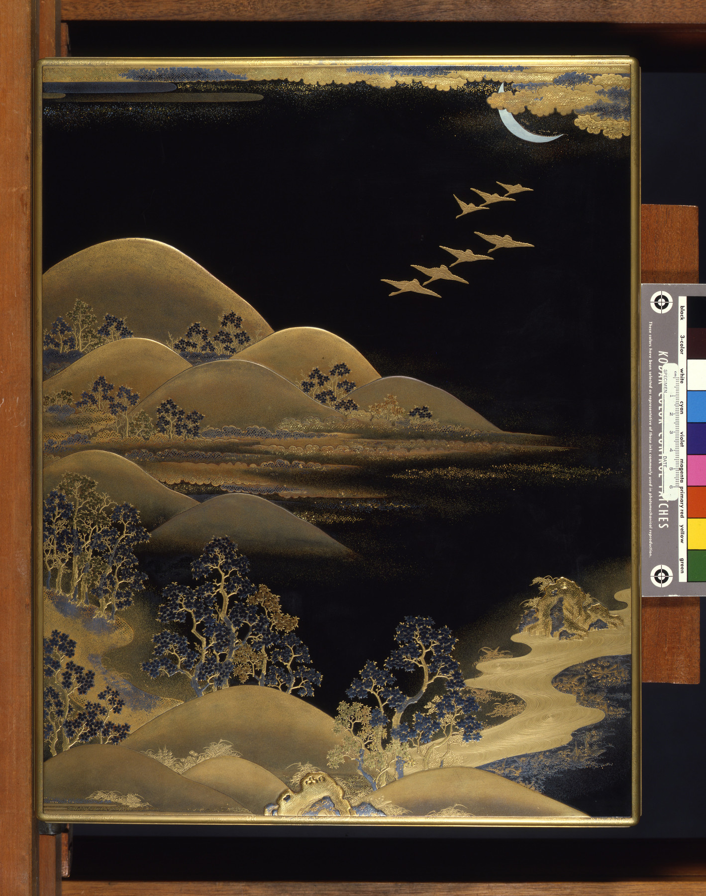 Image for Box for documents/ ryoshi-bako; Seven flying wild geese in landscape