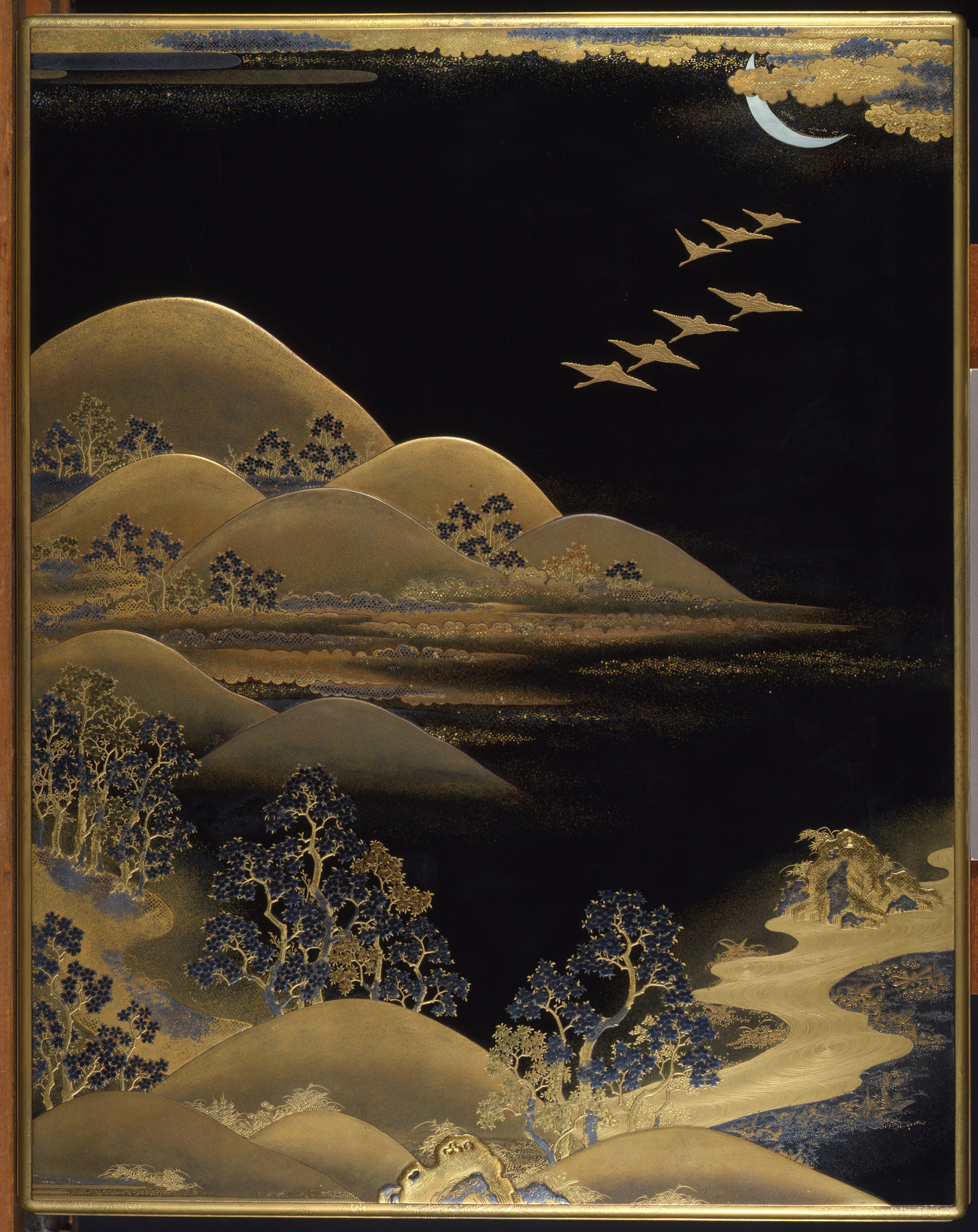 Image for Box for documents/ ryoshi-bako; Seven flying wild geese in landscape