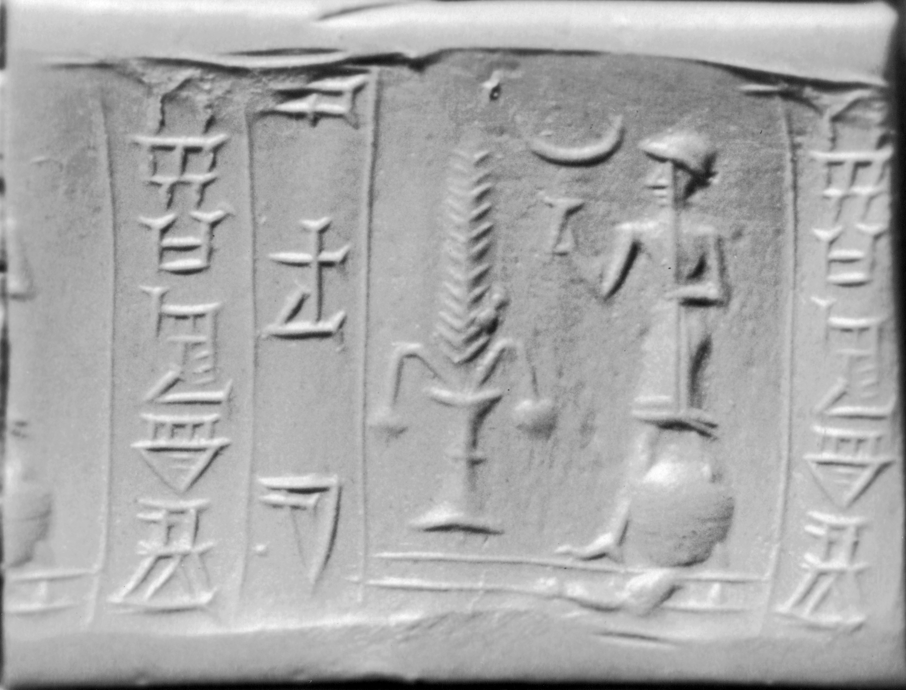 Image for Cylinder Seal with a Worshipper, a Sacred Tree, and an Inscription