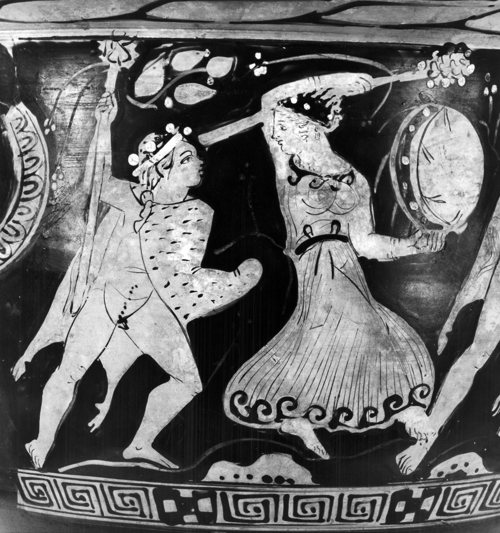 Image for Bell Krater with Satyrs and Maenads and Three Draped Men