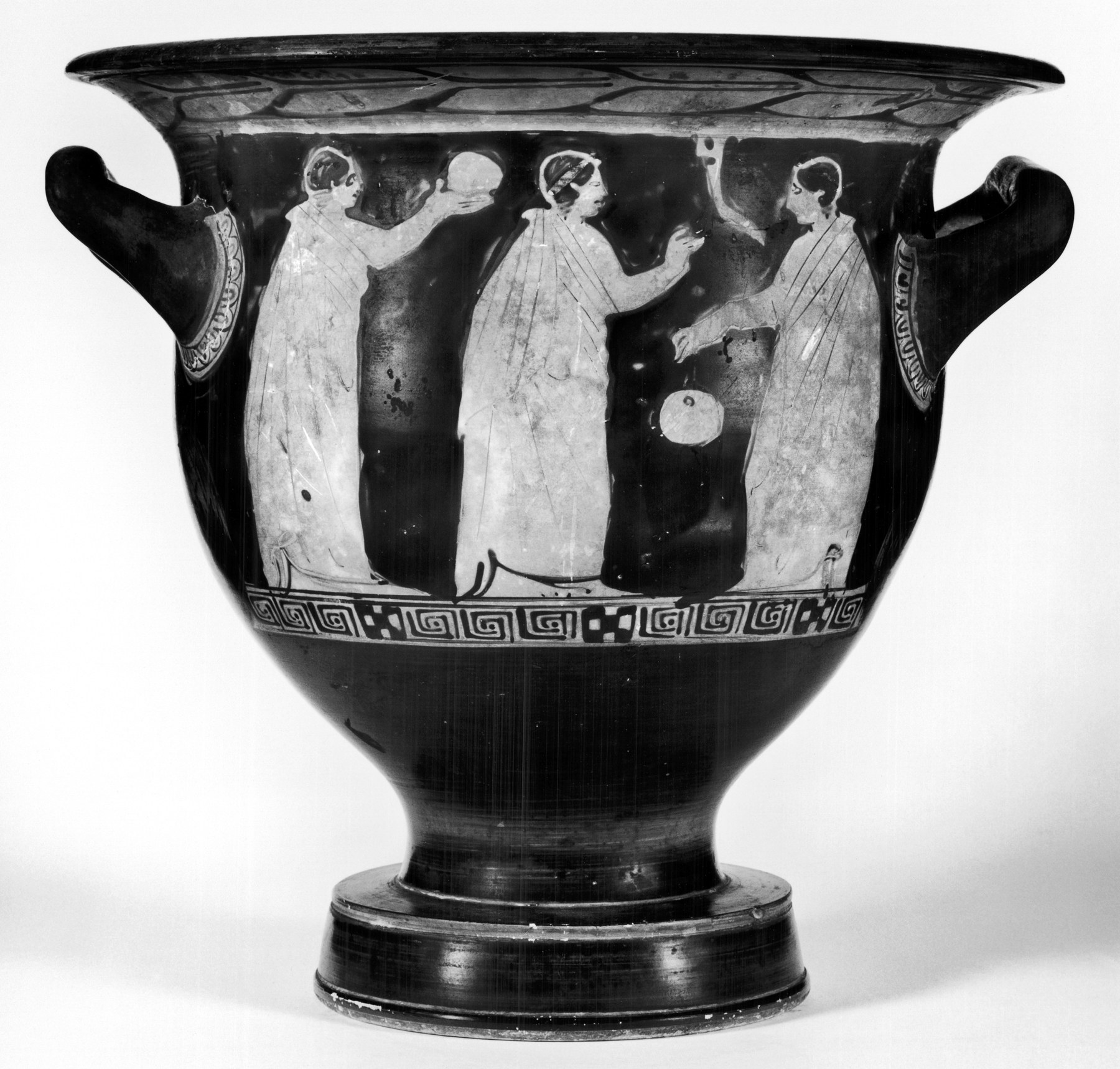 Image for Bell Krater with Satyrs and Maenads and Three Draped Men