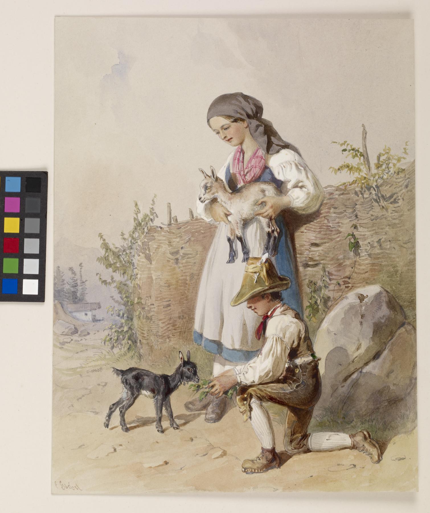 Image for Peasant Girl and Boy with Goats