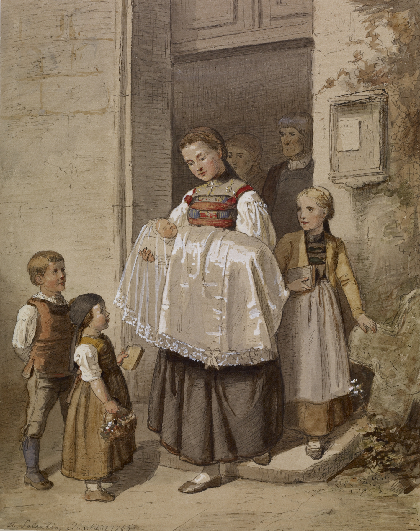 Image for Peasant Girl Holding Baby in Christening