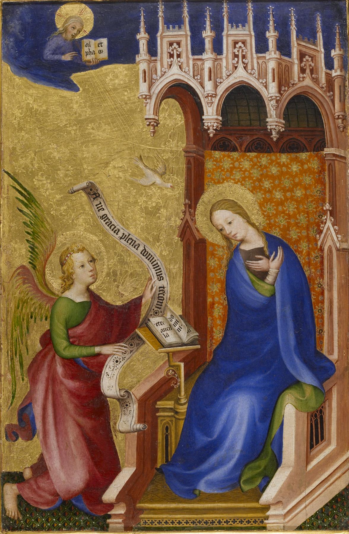 Image for Two Panels depicting the Annunciation, Baptism of Christ and Crucifixion from the Antwerp-Baltimore Quadriptych