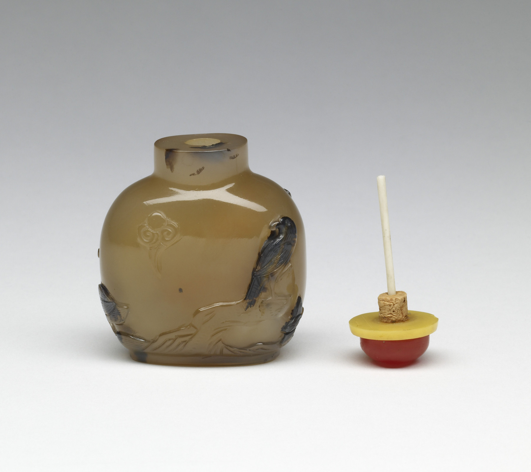 Image for Snuff Bottle with Bird on a Rock and Lotus Blossoms in a Pond