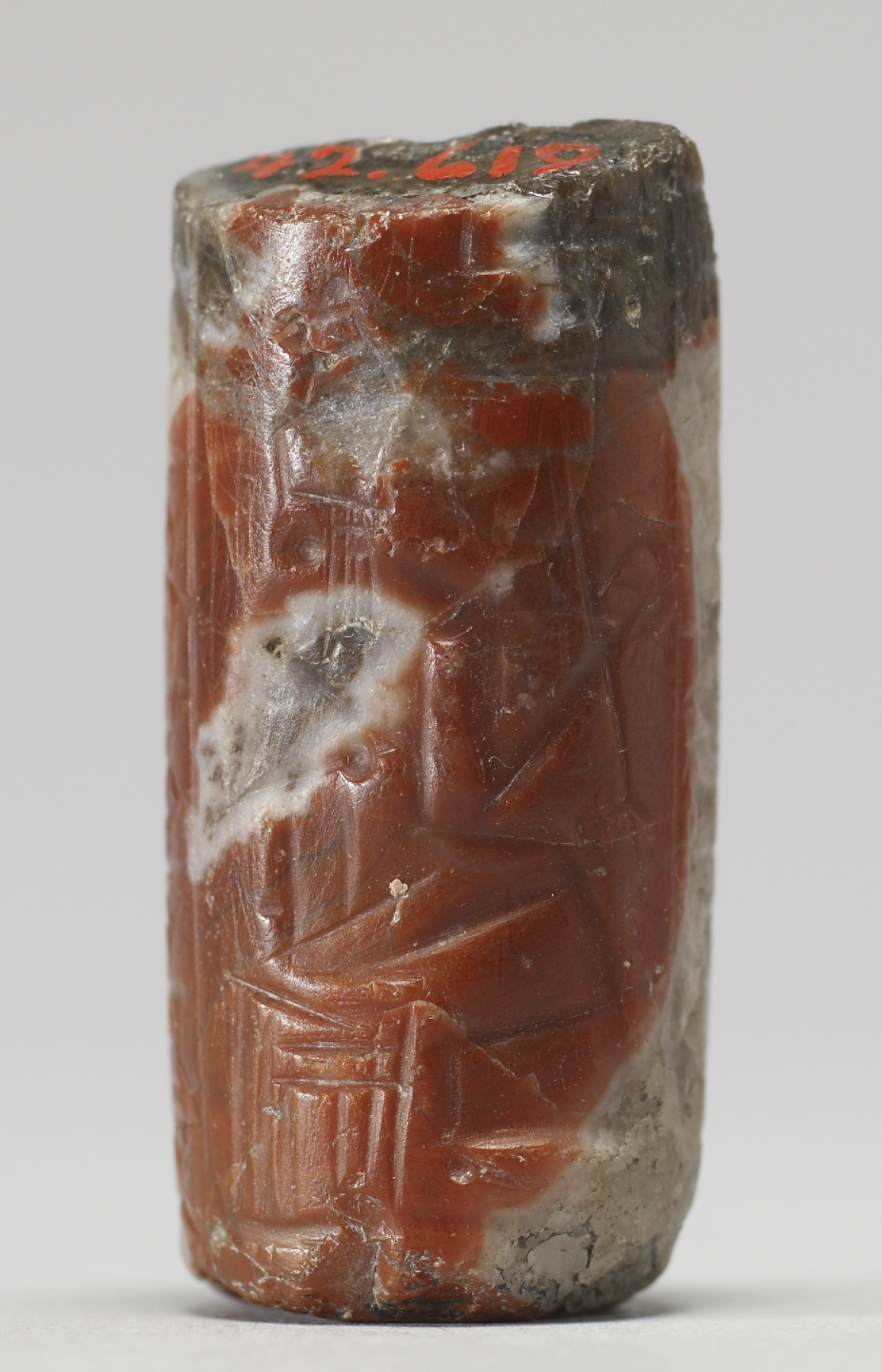 Image for Cylinder Seal with a Seated Deity and an Inscription