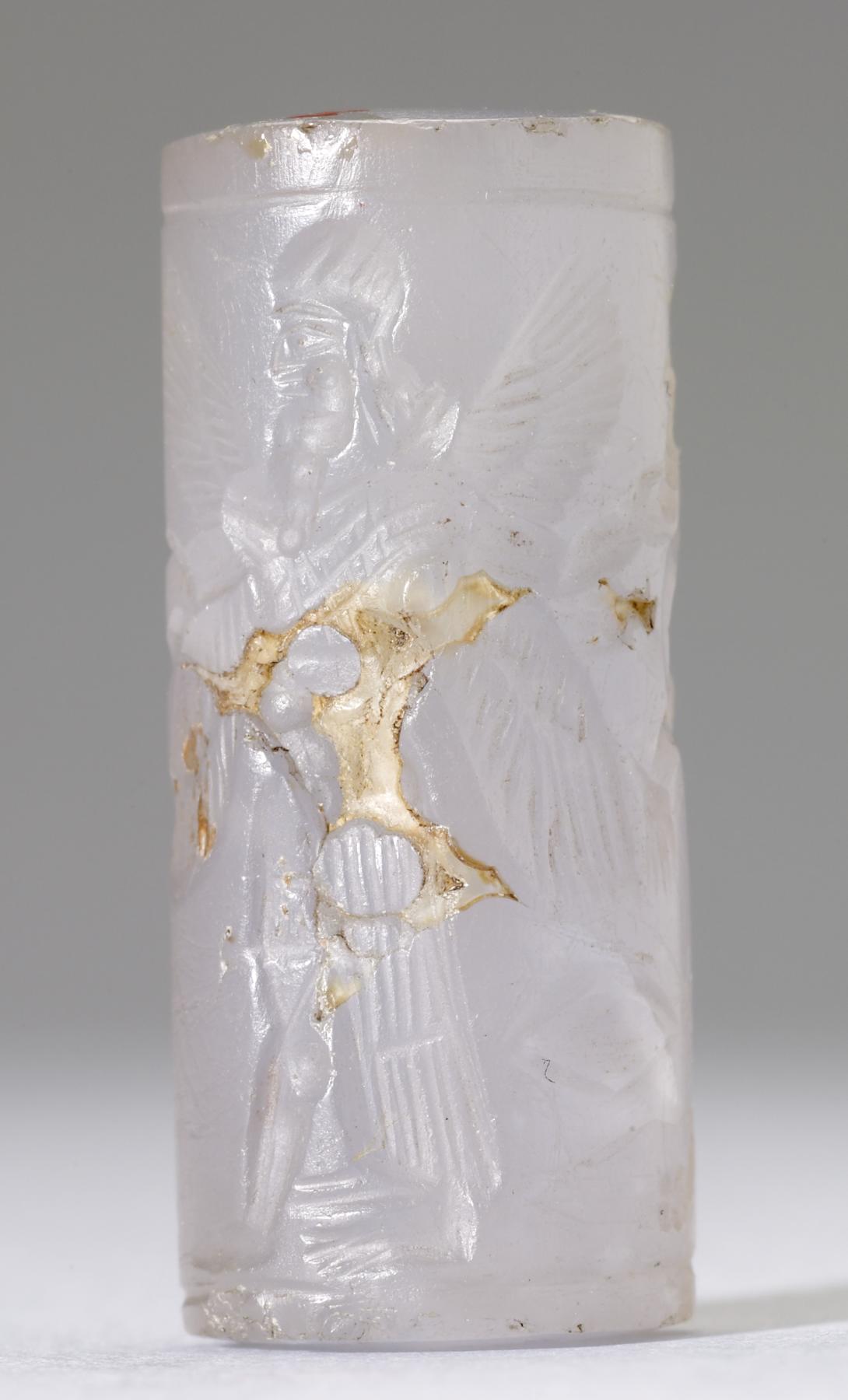 Image for Cylinder Seal with a Winged Genius and Human-Headed Lions
