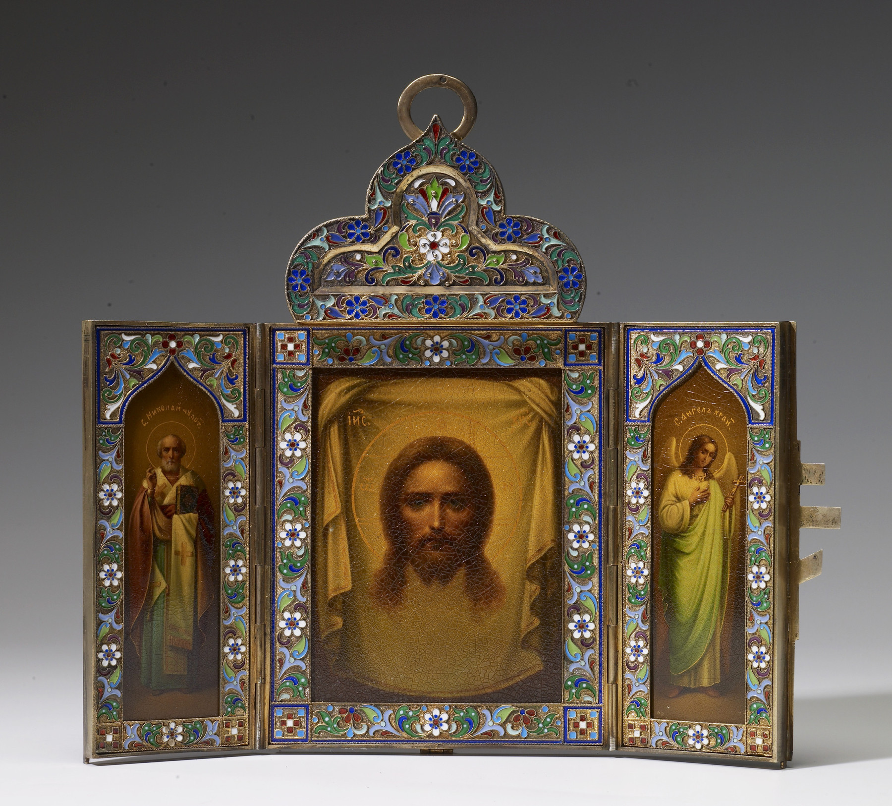 Image for Triptych Showing the Head of Christ, St. Nikholai, and the Guardian Angel