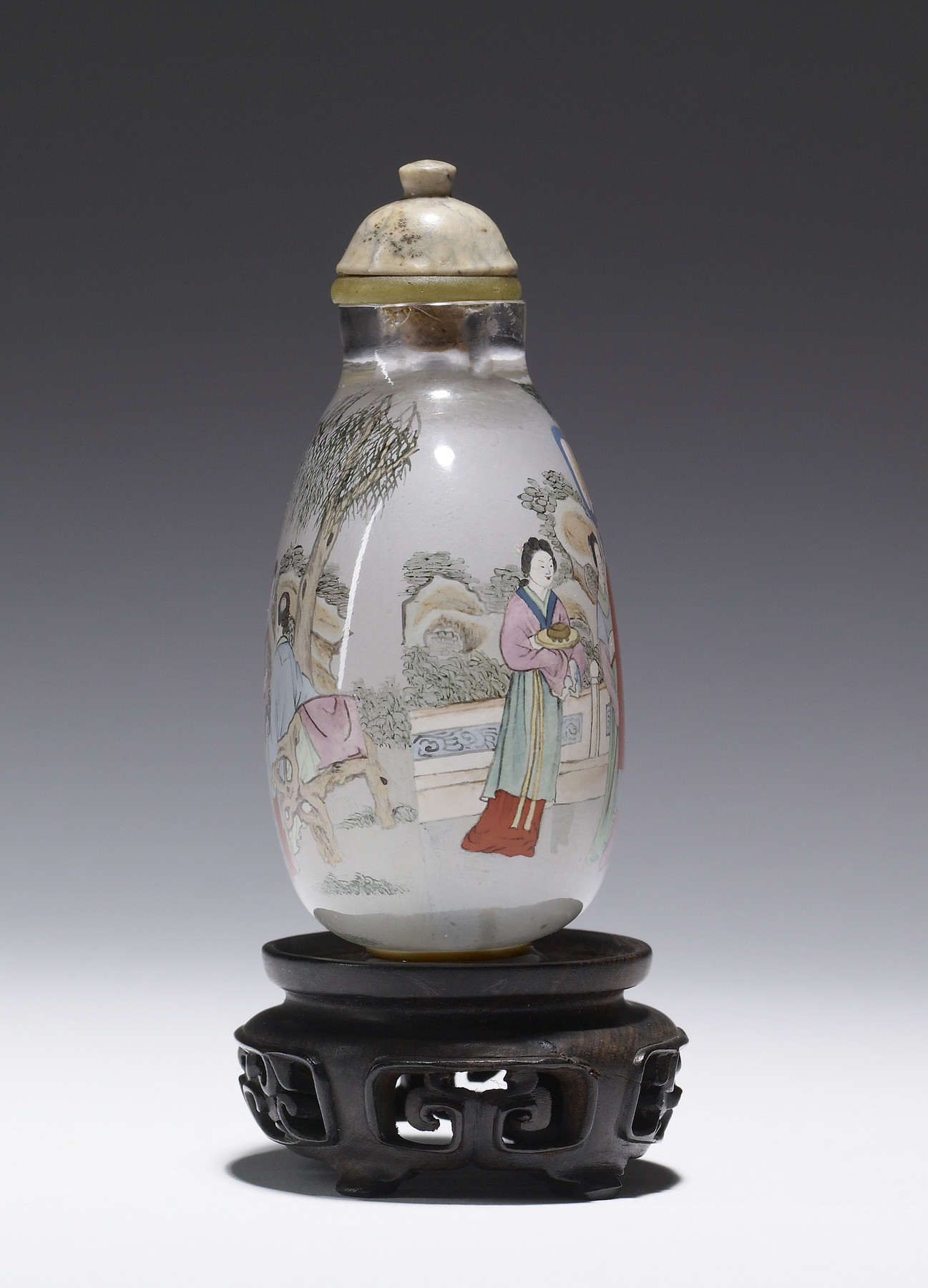 Image for Interior Painted Snuff Bottle with Figures in a Garden