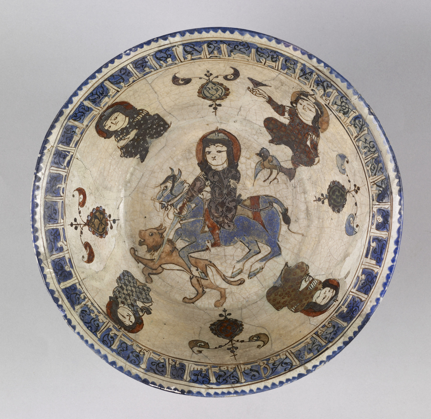 Image for Bowl with Youth Killing a Lion and Four Seated Persons