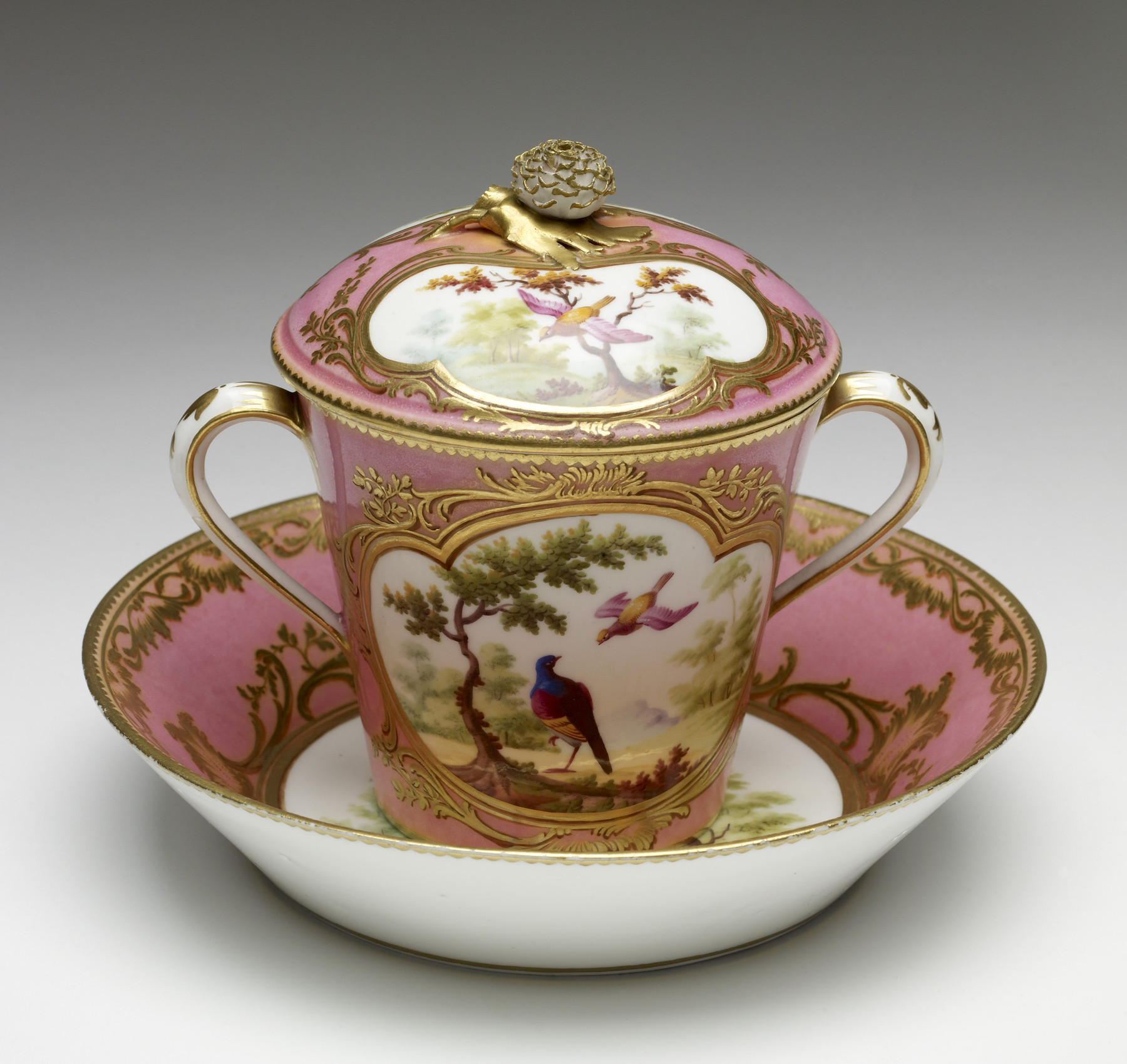 Image for Two-Handled Covered Cup and Saucer (Gobelet ‘à lait’ et soucoupe)
