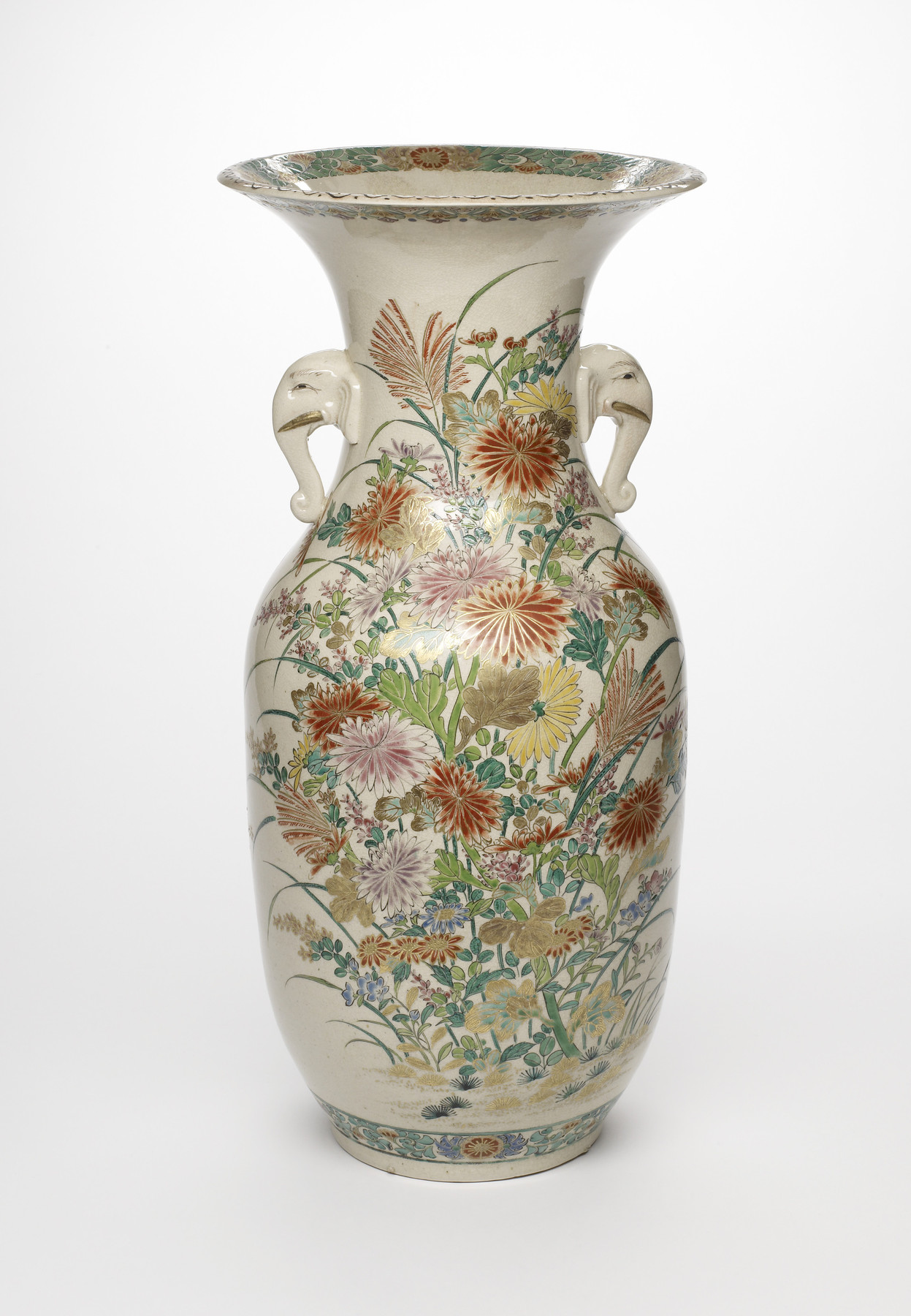 Image for Vase with Autumn Flowers and Elephant Handles