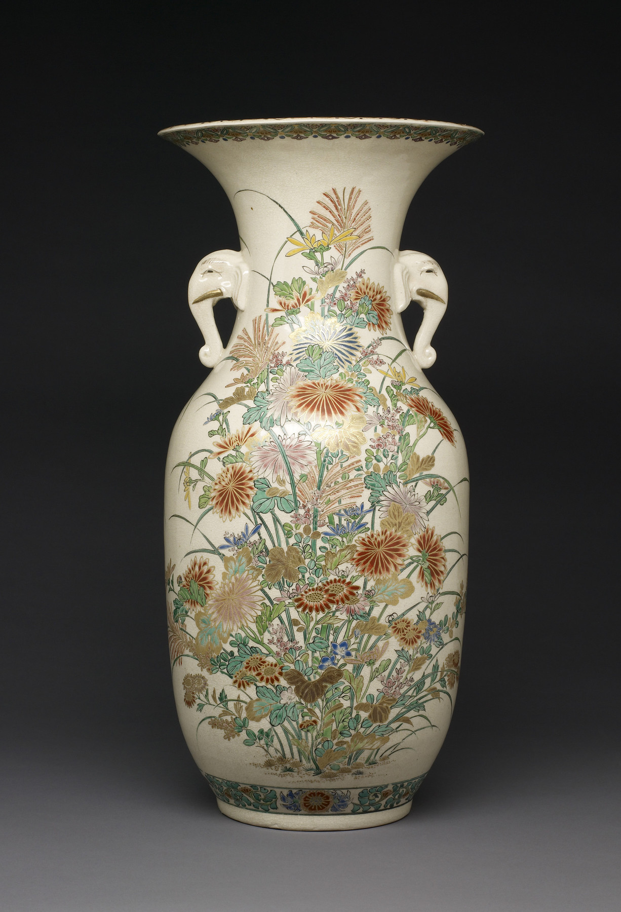 Image for Vase with Autumn Flowers and Elephant Handles