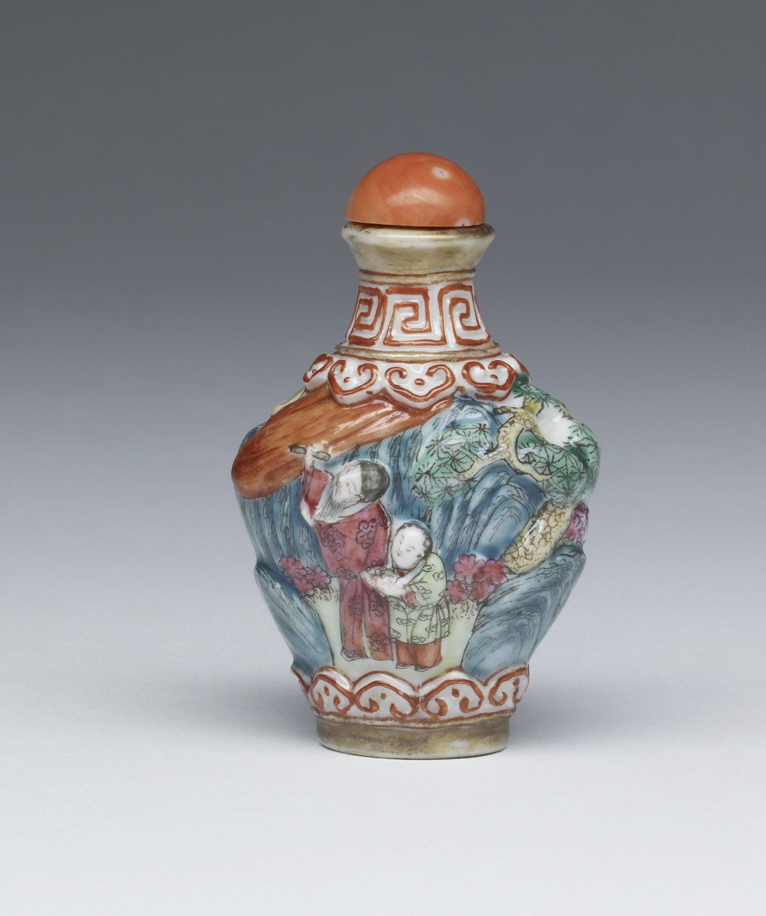 Image for Snuff Bottle with Two Figures in a Landscape and Men in a Boat