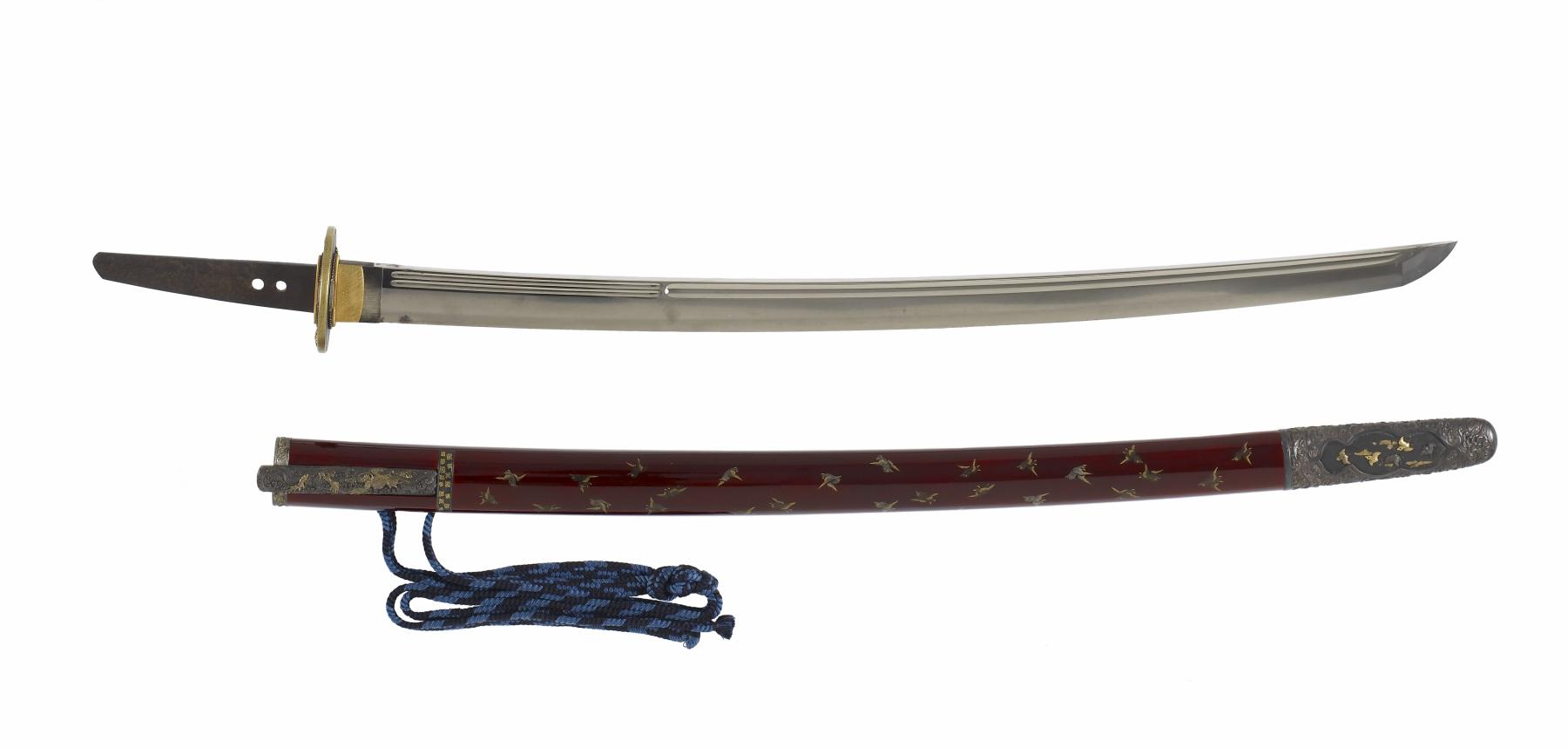 Image for Sword (katana) with a dark red lacquer saya and plovers in gold (includes 51.1212.1-51.1212.4)