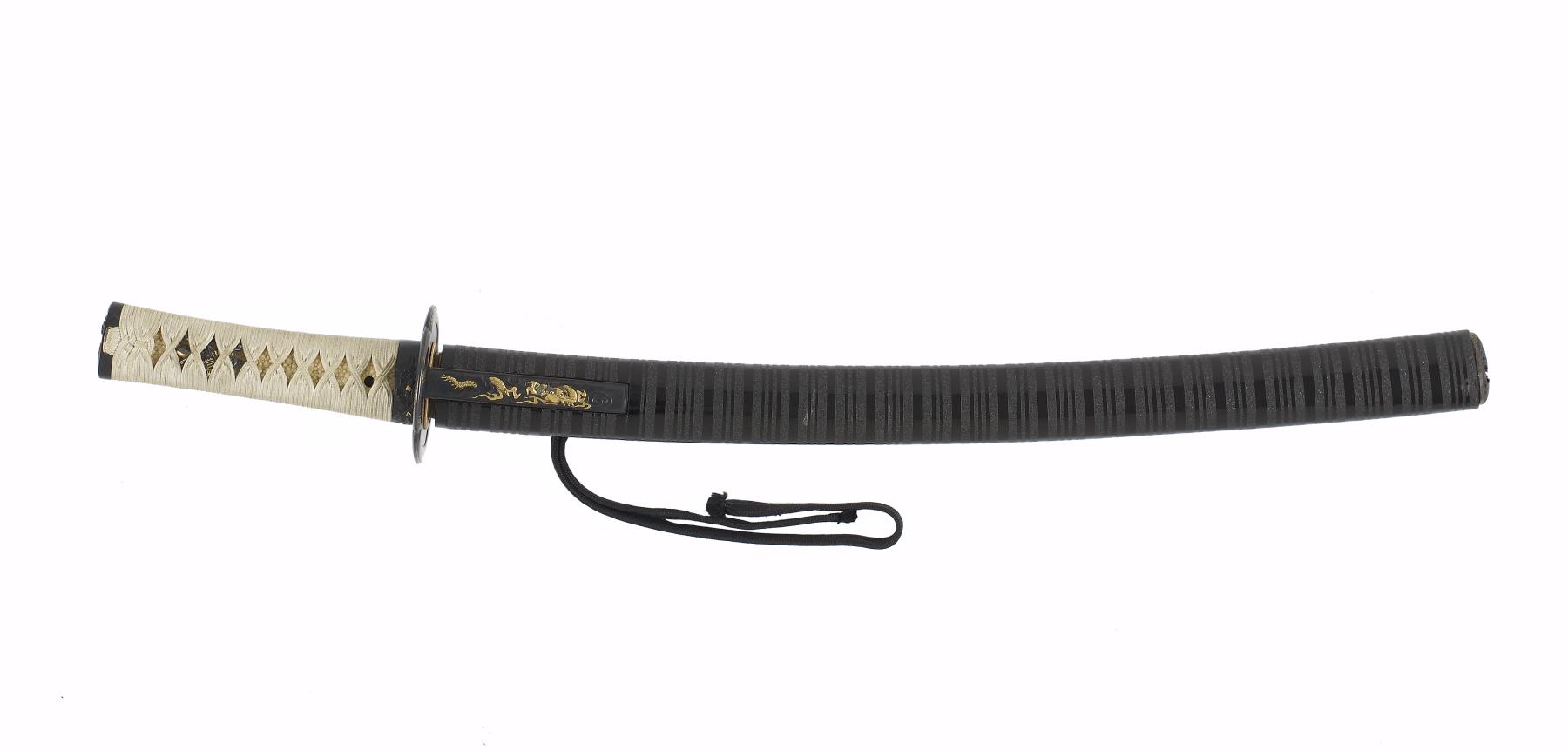 Image for Short sword (wakizashi) with black lacquer saya with inlaid bands of shell dust (includes 51.1215.1-51.1215.5)